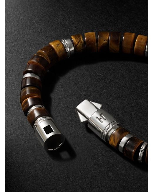John Hardy Black Heishi Sterling Silver Tiger Eye Beaded Bracelet for men