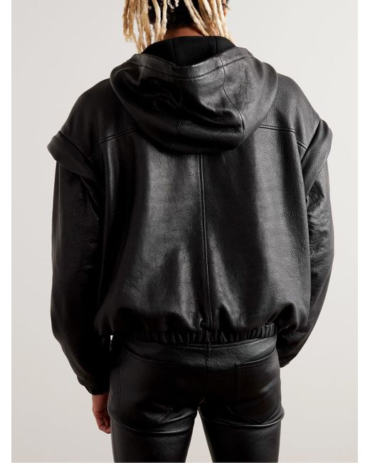 Saint Laurent Black Logo-embossed Textured-leather Hoodie for men