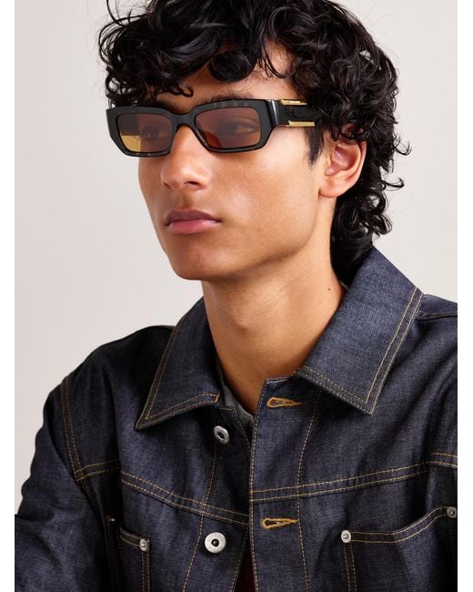 Bottega Veneta Black Dash Rectangular-Frame Acetate Sunglasses for men