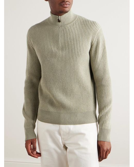 Loro Piana Natural Plane Tree Ribbed Cashmere Half-zip Sweater for men