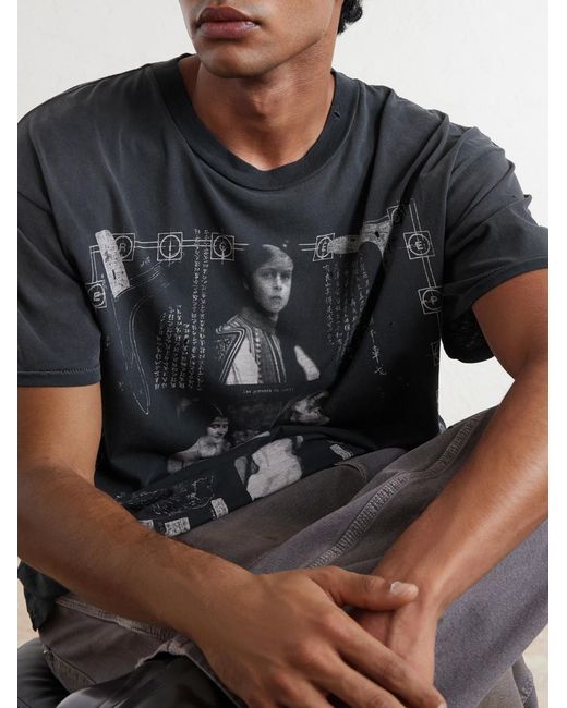 Enfants Riches Deprimes Blue The Little One's Parents Distressed Printed Cotton-Jersey T-Shirt for men