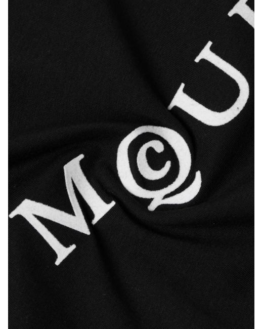 McQueen Black Logo-Flocked Cotton-Jersey T-Shirt for men
