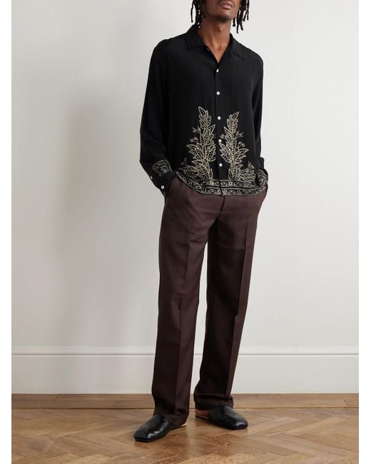 Bode Black Embellished Silk Shirt for men