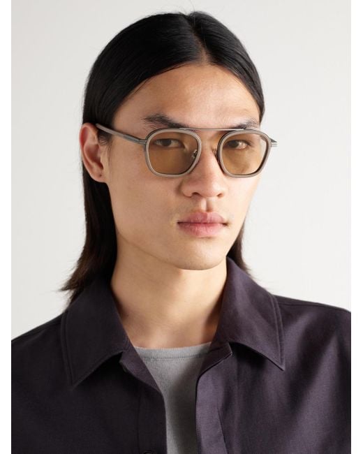 Zegna Natural Aviator-Style Acetate And-Tone Sunglasses for men