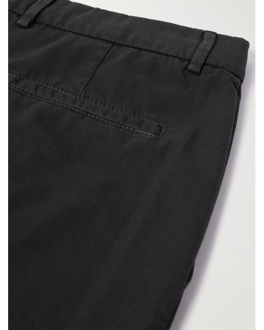 Brunello Cucinelli Black Straight-Leg Pleated Cotton-Twill Trousers for men