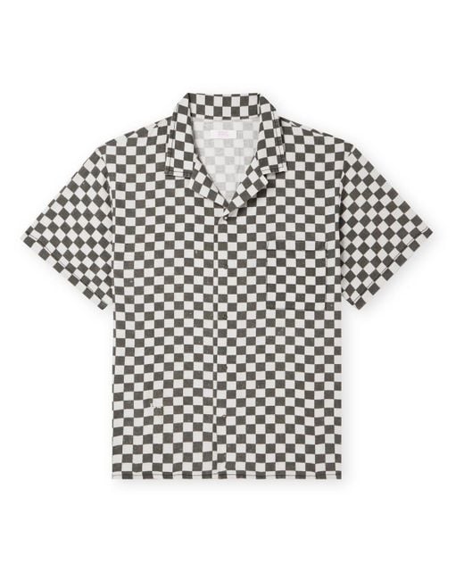 ERL White Camp-collar Checked Cotton And Linen-blend Shirt for men