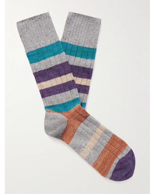 Paul Smith Blue Ribbed Striped Cotton-blend Socks for men