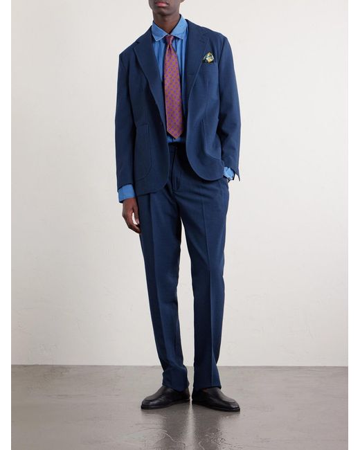 Rubinacci Blue Wool-blend Single-breasted Jacket for men