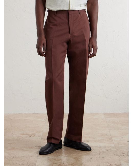 Paul Smith Brown Straight-Leg Cotton And Linen-Blend Twill Trousers for men