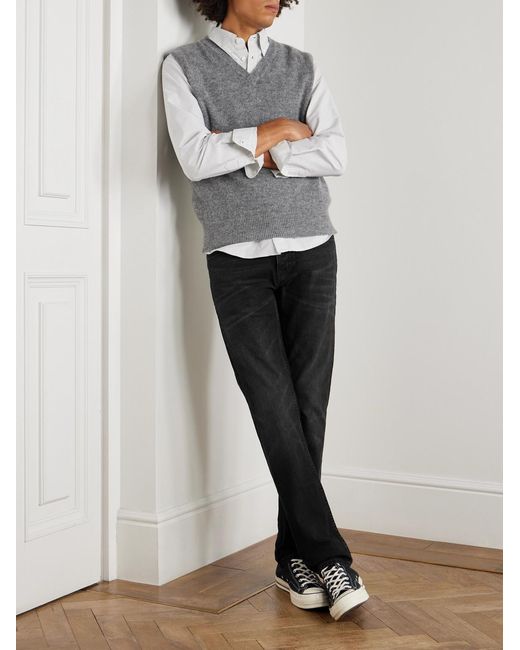 Nudie Jeans Black Solid Ollie Slim-Fit Straight-Leg Jeans for men