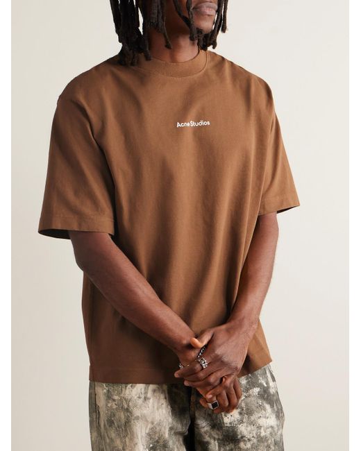 Acne Brown Extorr Logo-flocked Garment-dyed Cotton-jersey T-shirt for men