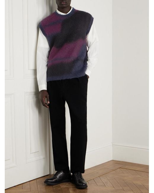 Blue Blue Japan Purple Dégradé Brushed Jacquard-Knit Sweater Vest for men