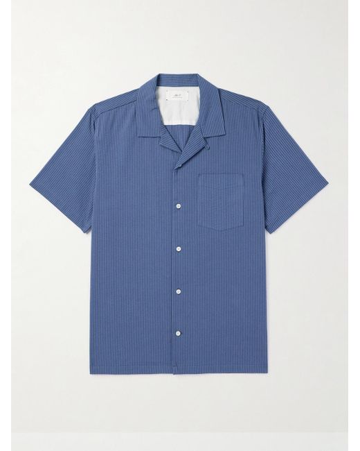 Mr P. Blue Camp-collar Striped Organic Cotton Shirt for men