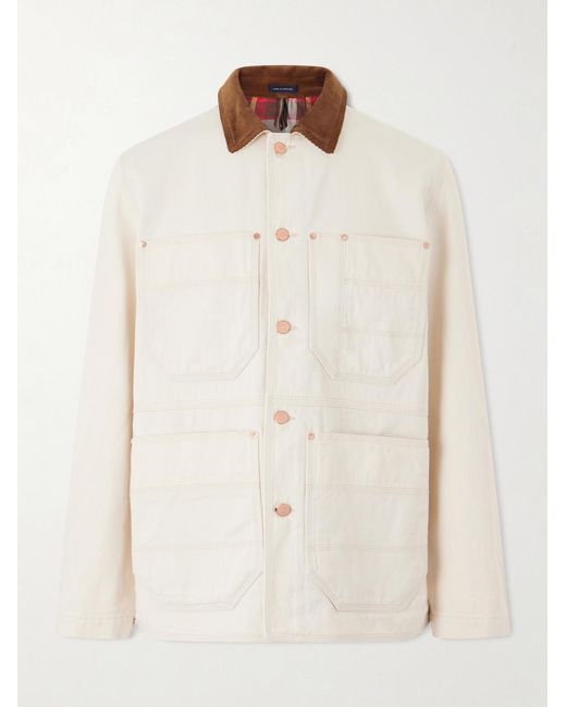 Drake's Natural Corduroy-trimmed Denim Jacket for men