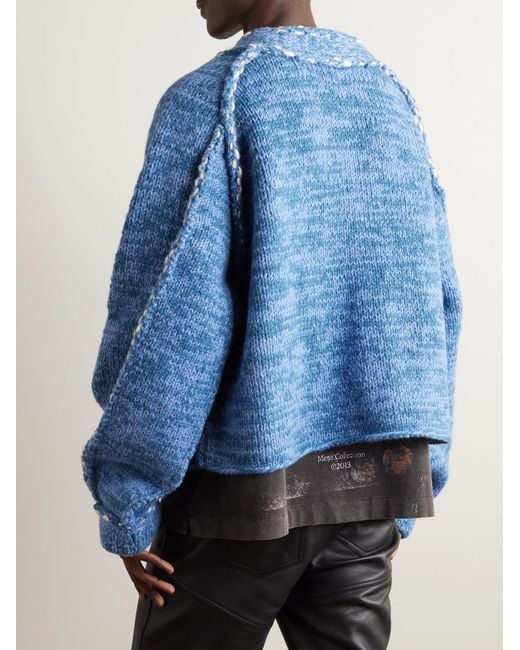 Kapital Blue Topstitched Wool Cardigan for men