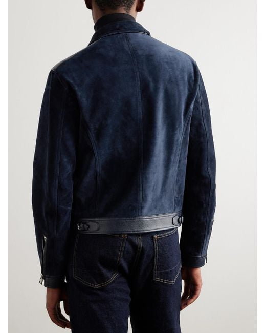 Tom Ford Blue Slim-fit Full-grain Leather-trimmed Suede Blouson Jacket for men