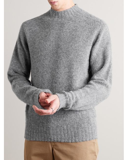 Drake's Pullover aus gebürsteter Shetland-Wolle mit Stehkragen in Gray für Herren