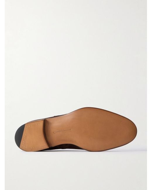 Edward Green Brown Chelsea Cap-Toe Suede Oxford Shoes for men
