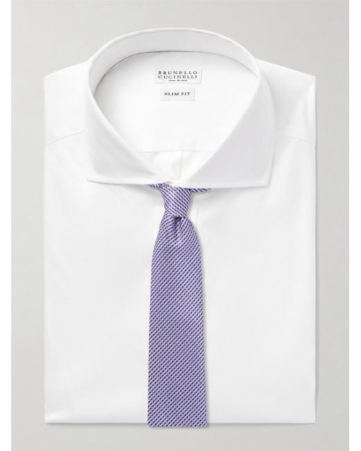 Brunello Cucinelli White Slim-Fit Cutaway-Collar Cotton-Twill Shirt for men