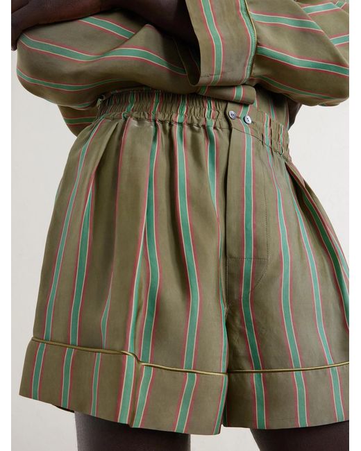 Saint Laurent Green Wide-leg Piped Pleated Striped Recycled-twill Shorts for men