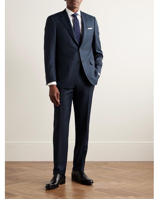 Canali Blue Checked Super 130S Wool Suit Jacket for men