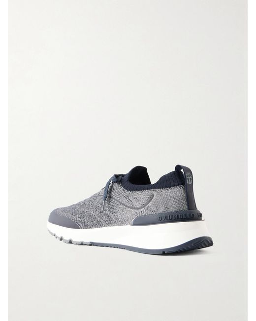 Brunello Cucinelli Blue Stretch-Knit Sneakers for men
