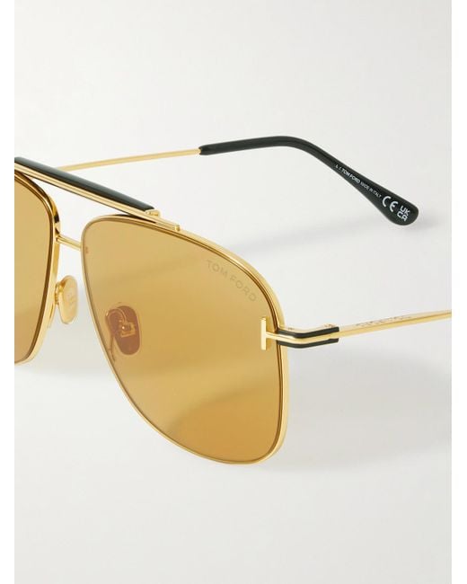 Tom Ford Jaden goldfarbene Pilotensonnenbrille mit Details aus Azetat in Metallic für Herren