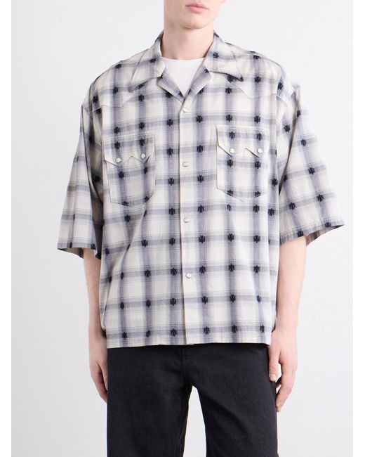 Kapital White Camp-Collar Checked Cotton Western Shirt for men