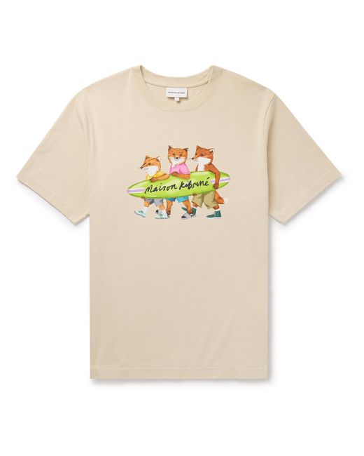 Maison Kitsuné White Surfing Foxes Logo-print Cotton-jersey T-shirt for men
