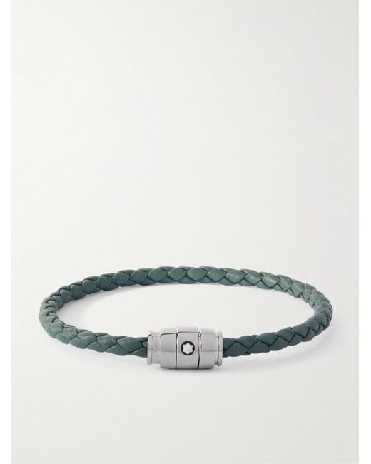 Montblanc Gray Meisterstück 3-Ring Stainless Steel And Woven Leather Bracelet for men