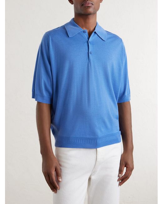 John Smedley Blue Bill Nighy Merino Wool Polo T-Shirt for men