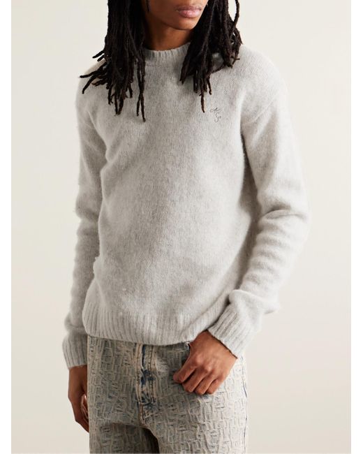 Acne White Kowy Logo-embroidered Shetland Wool Sweater for men