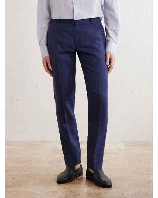 Sunspel Blue Straight-Leg Pleated Linen Suit Trousers for men