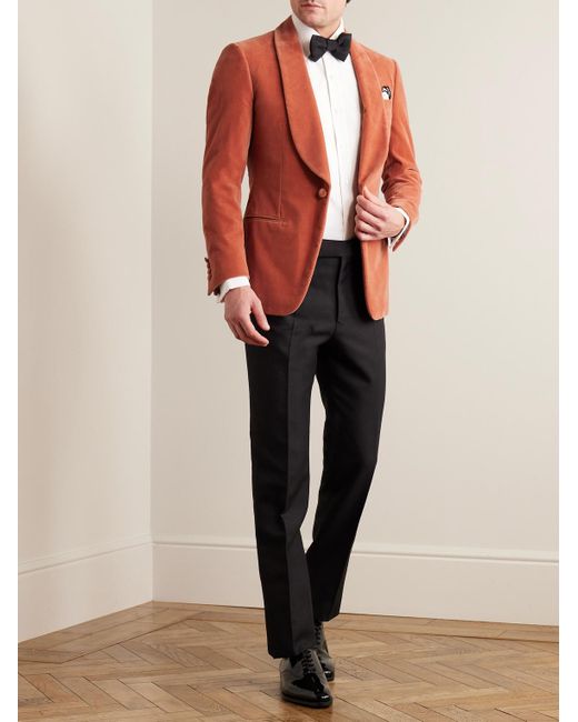 Kingsman Red Shawl-collar Cotton-velvet Tuxedo Jacket for men