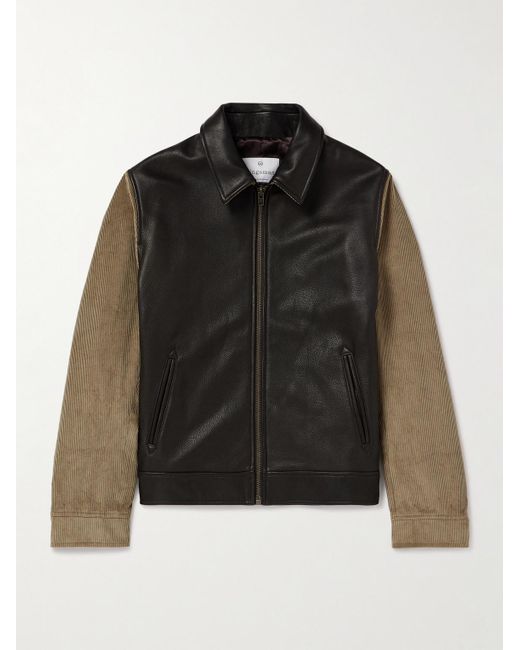 Kingsman Black Argylle Corduroy And Full-grain Leather Jacket for men