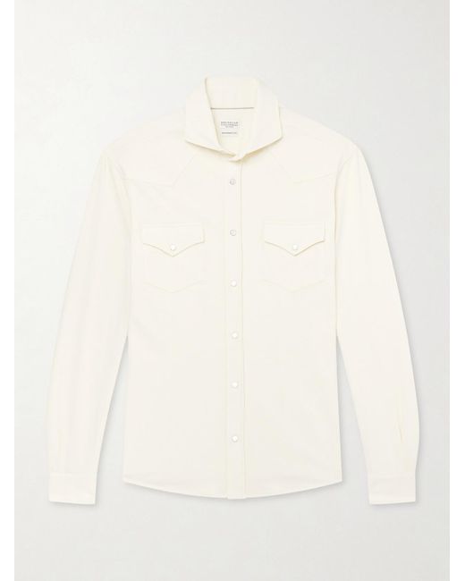 Brunello Cucinelli Natural Honeycomb-Knit Cotton Shirt for men