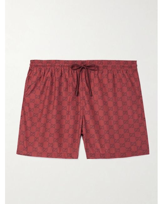 Shorts da mare corti a gamba dritta con logo di Gucci in Red da Uomo