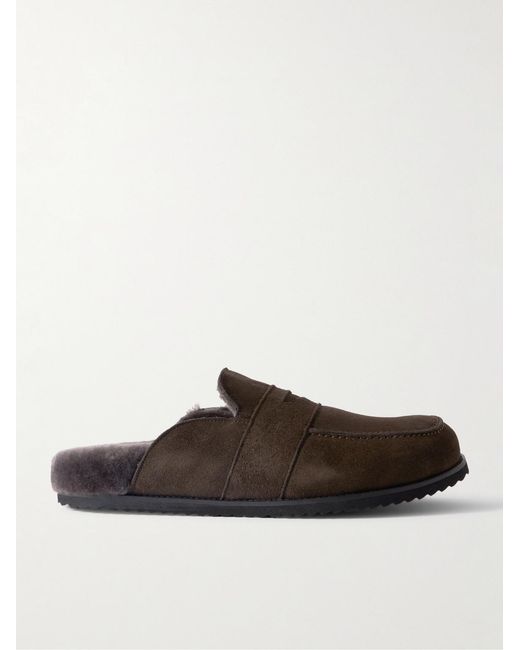 Mr P. Brown David Shearling-Lined Suede Slippers for men
