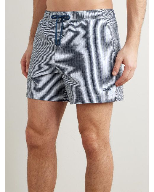 Zegna Blue Straight-Leg Mid-Length Striped Seersucker Shorts for men