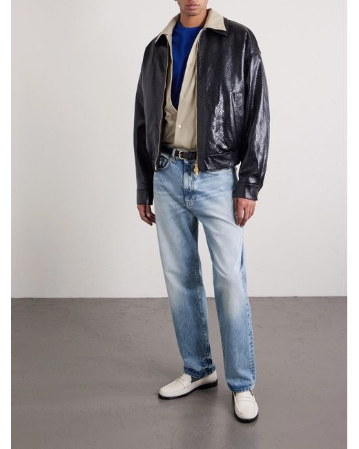 Versace Blue Embellished Straight-Leg Jeans for men