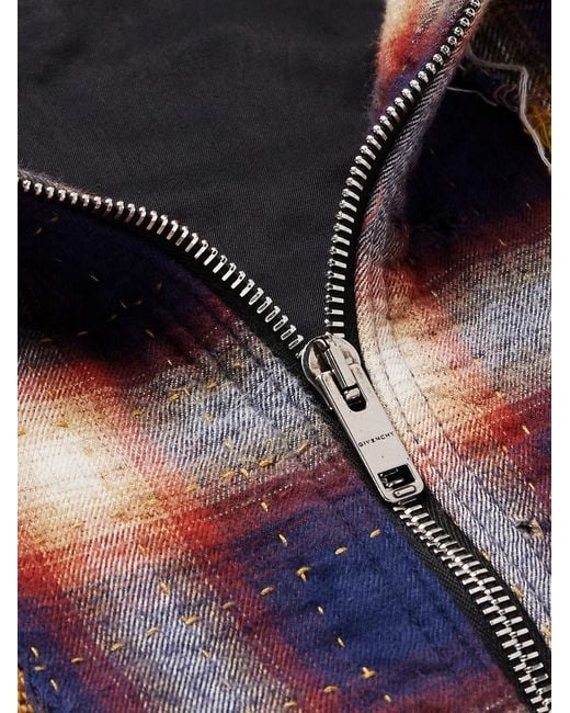 Givenchy Red Checked Distressed Cotton-Flannel Bomber Jacket for men