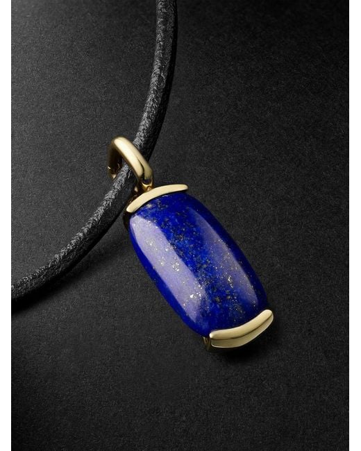 Fernando Jorge Black Oblong 18-Karat, Leather And Lapis Lazuli Pendant Necklace for men