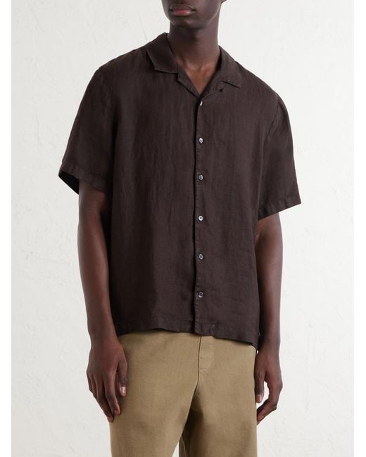 James Perse Brown Convertible-collar Linen Shirt for men