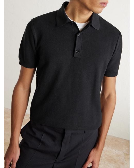 Tom Ford Black Silk And Cotton-Blend Piqué Polo Shirt for men