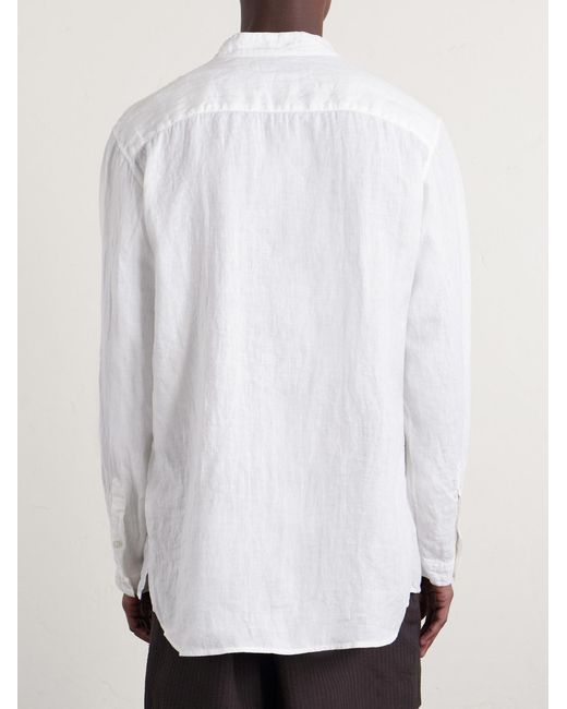 Blue Blue Japan White Grandad-Collar Linen Shirt for men