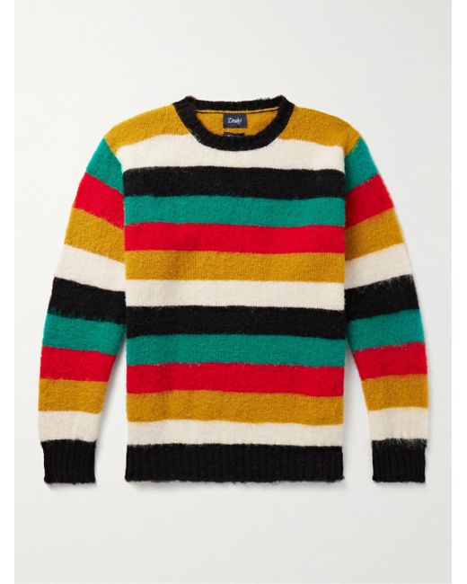 Drake's Black Striped Brushed-wool Sweater for men