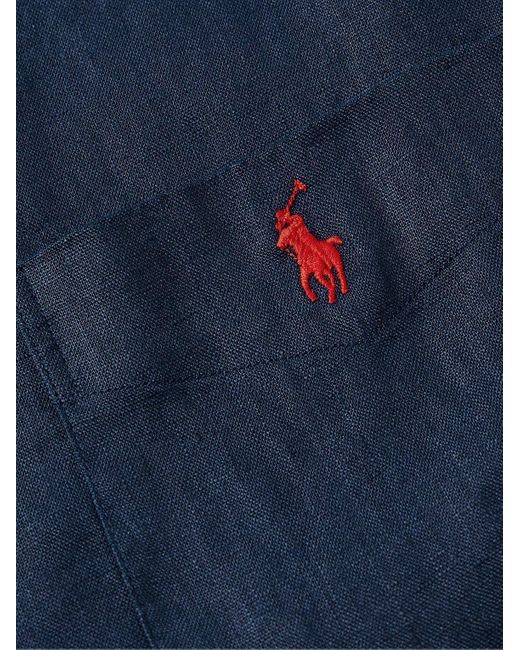 Polo Ralph Lauren Blue Clady Convertible-collar Logo-embroidered Linen Shirt for men