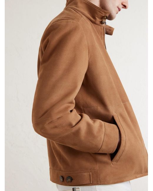 Canali Brown Suede Harrington Jacket for men