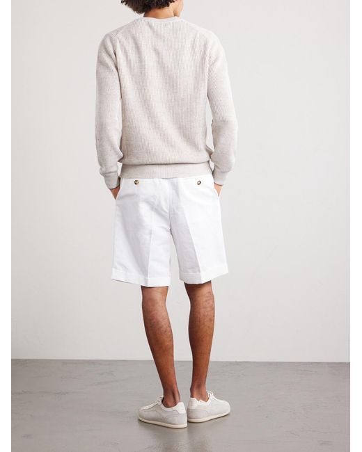 Brunello Cucinelli White Ribbed Linen And Cotton-blend Henley Shirt for men