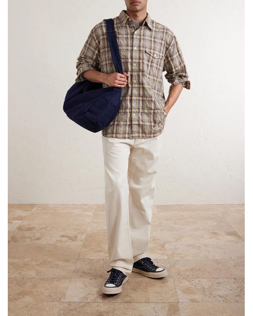 FRIZMWORKS Blue Sashiko Denim Messenger Bag for men